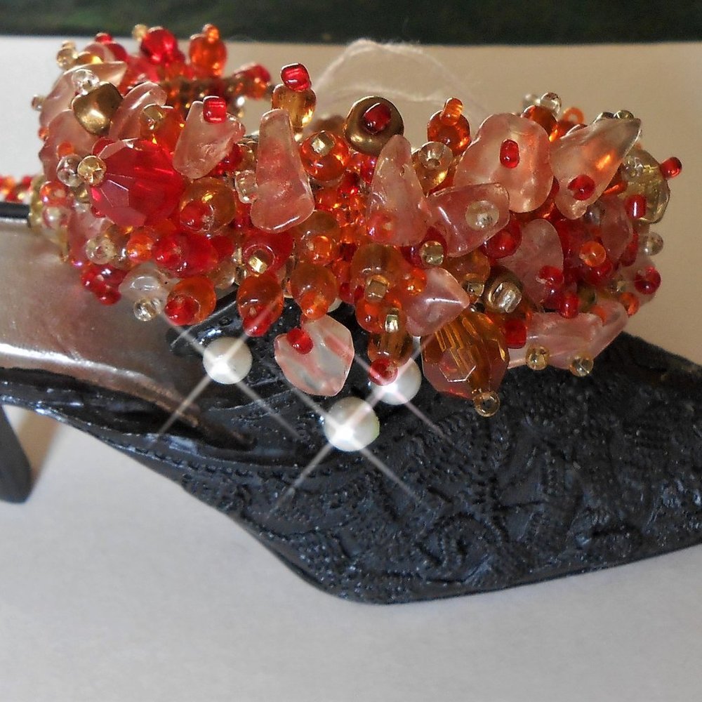 Red & Gold Beaded Woven Toggle Bracelet
